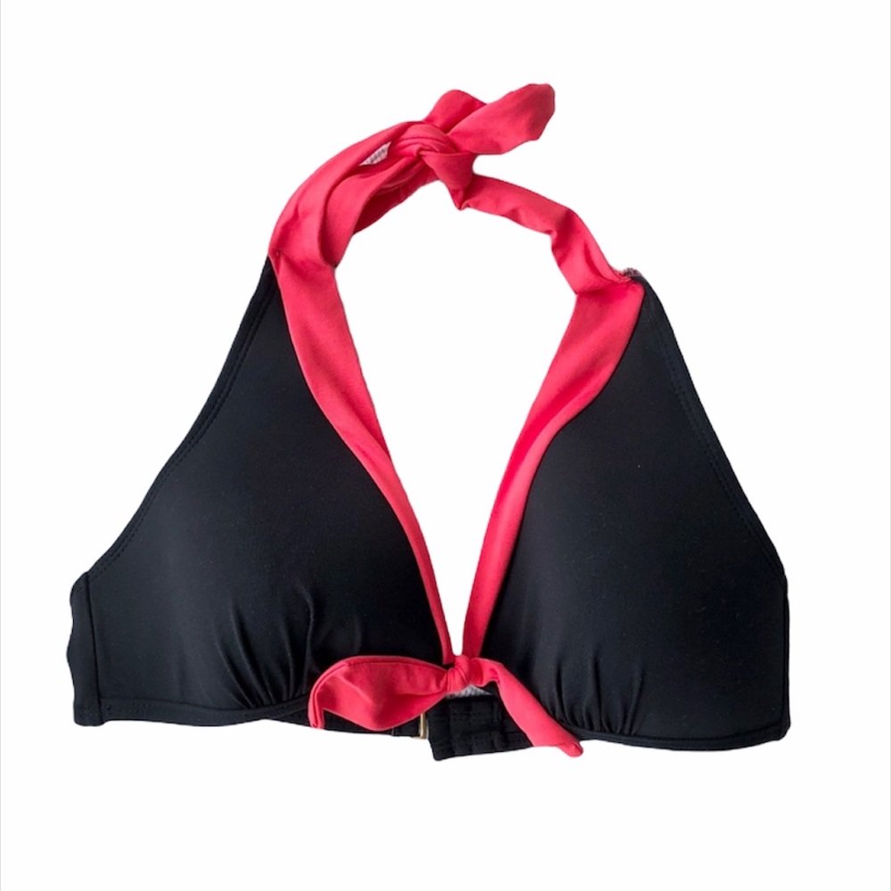 NWOT Anne Cole Black bikini swim top w pink trim